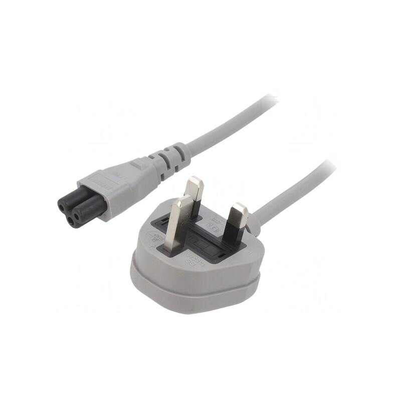 Cablu Alimentare 1m Gri 3A BS 1363 la IEC C5 | Electronic-mag.ro | Componente Electronice