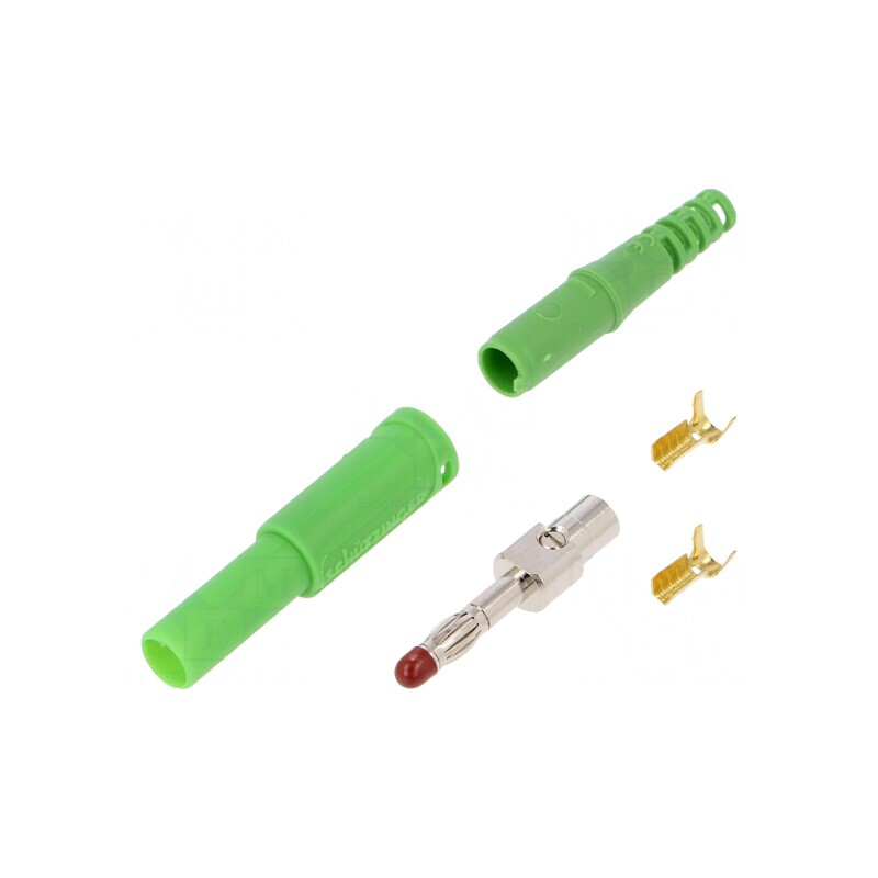 Mufă banană verde 4mm 32A 1kVDC cu izolaţie 44.7mm | Electronic-mag.ro | Componente Electronice