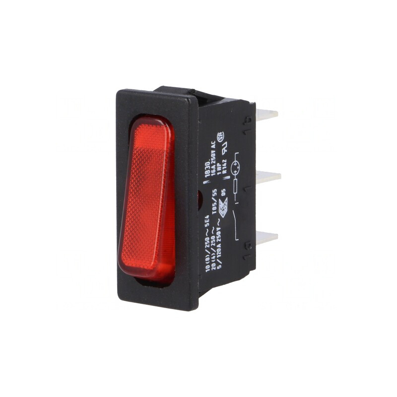 Intrerupător Basculant ON/OFF 20A 250V Roșu cu Bec 230V IP40 | Electronic-mag.ro | Componente Electronice