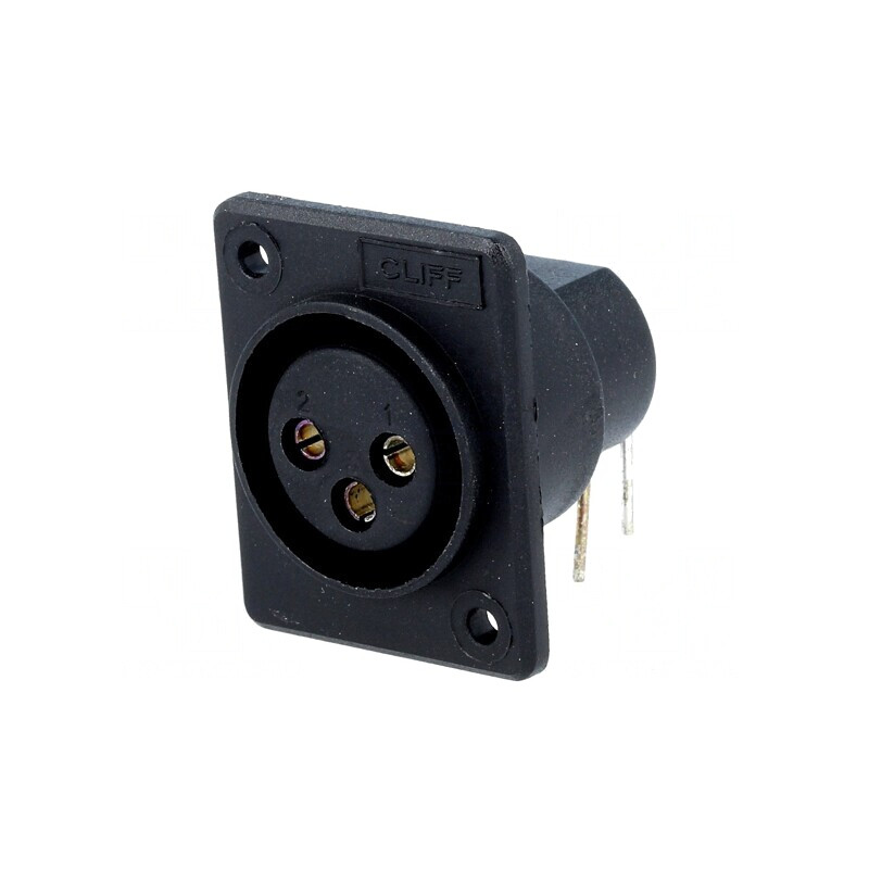 Soclu XLR mamă 3 pini 90° THT nichel argint 5A | Electronic-mag.ro | Componente Electronice