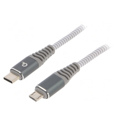 Cablu USB 2.0 Micro USB la USB C 1.5m Alb-Gri | Electronic-mag.ro | Componente Electronice