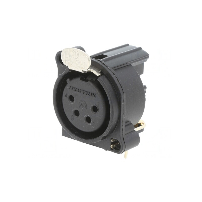 Soclu XLR Mamă 4 Pin Unghi 90° Buton Negru 6A | Electronic-mag.ro | Componente Electronice