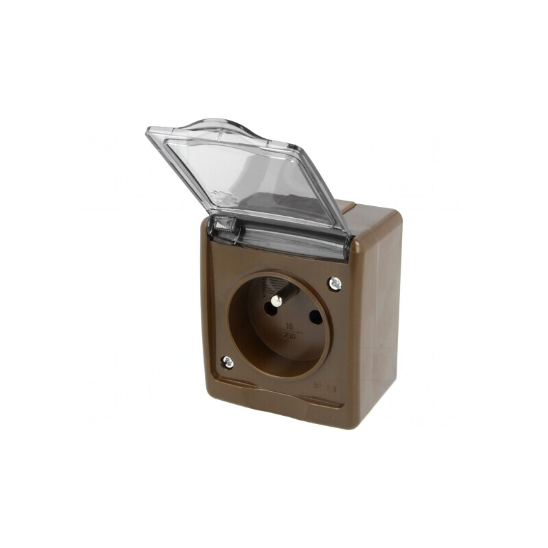 Conector alimentare AC 2P+PE 250VAC 16A maro perete | Electronic-mag.ro | Componente Electronice
