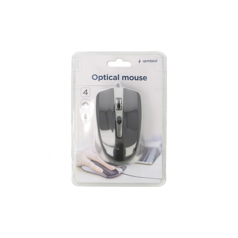 Mouse optic negru/gri USB, 4 butoane, 1.35m cablu | Electronic-mag.ro | Componente Electronice
