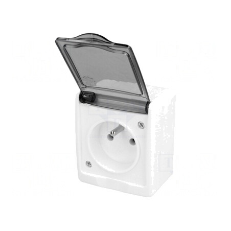 Conector alimentare AC 2P PE 250V 16A alb mural | Electronic-mag.ro | Componente Electronice