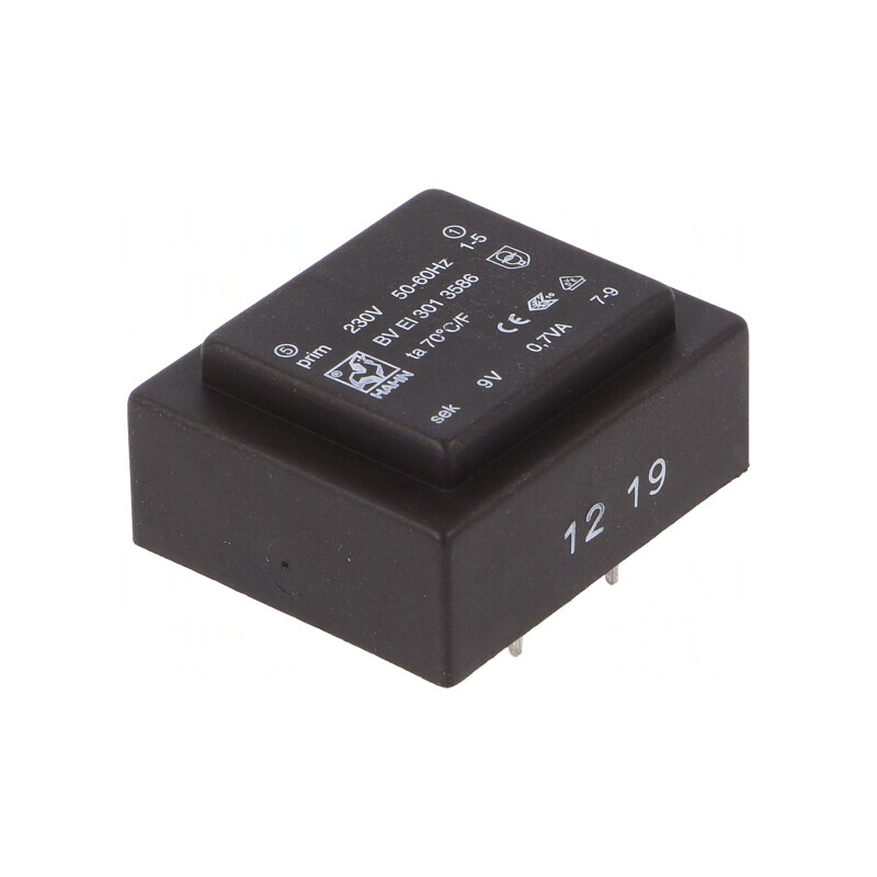 Transformator încapsulat 0,7VA 230V 9V 78mA PCB | Electronic-mag.ro | Componente Electronice