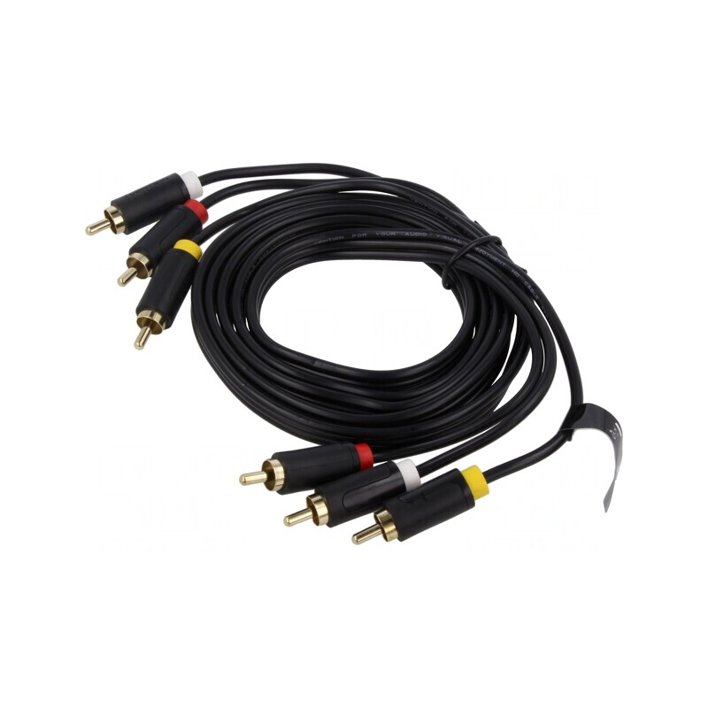 Cablu RCA 3 Mufe Aurite Negru 1m | Electronic-mag.ro | Componente Electronice
