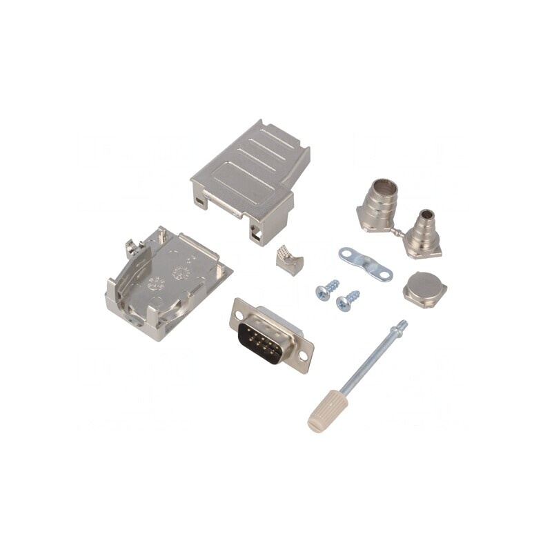 Conector D-Sub 9 Pini Mufă Tată Lipire pe Cablu Neagră Set Complet | Electronic-mag.ro | Componente Electronice