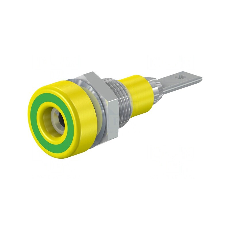 Soclu banană 2mm galben-verde 10A panou | Electronic-mag.ro | Componente Electronice
