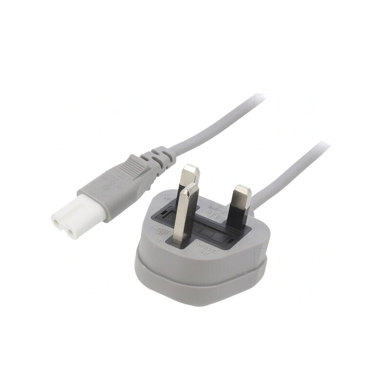 Cablu Alimentare 1m Gri 2x0,75mm2 BS 1363 la IEC C7 3A | Electronic-mag.ro | Componente Electronice