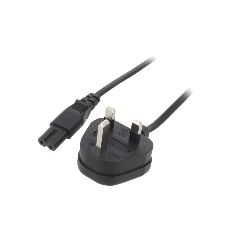 Cablu Alimentare Negru 1m 3A 2x0.75mm2 Mufă BS 1363 la IEC C7 | Electronic-mag.ro | Componente Electronice