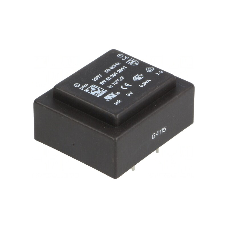 Transformator încapsulat 0,5VA 230V 9V 56mA PCB | Electronic-mag.ro | Componente Electronice