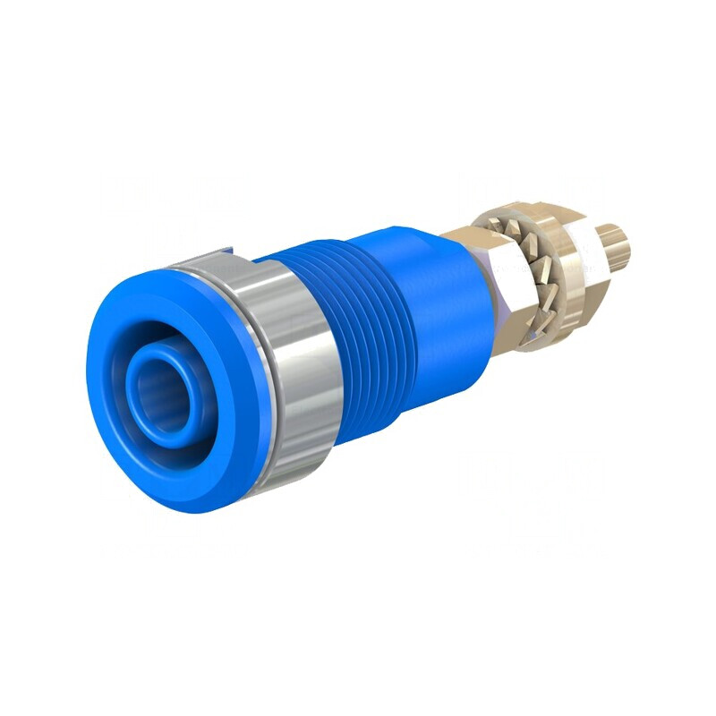 Soclu banană albastră 4mm 32A 1kV aurit alamă | Electronic-mag.ro | Componente Electronice