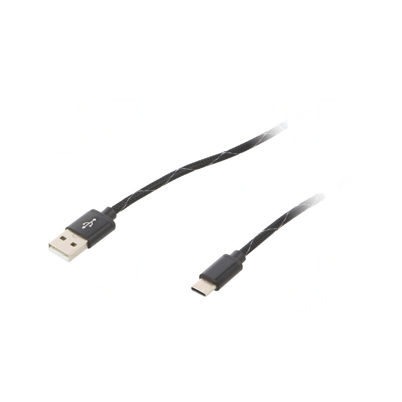 Cablu USB 2.0 USB-A la USB-C 2.5m Negru Textilă | Electronic-mag.ro | Componente Electronice