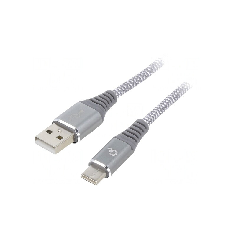 Cablu USB 2.0 USB-A la USB-C Aurit 2m Gri | Electronic-mag.ro | Componente Electronice