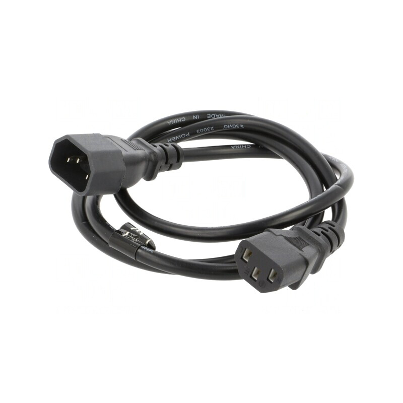 Cablu IEC C13 mamă la C14 tată PVC 1,2m negru 10A | Electronic-mag.ro | Componente Electronice