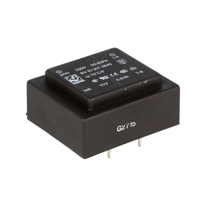 Transformator Încapsulat 0,5VA 230V AC 15V 33mA PCB | Electronic-mag.ro | Componente Electronice