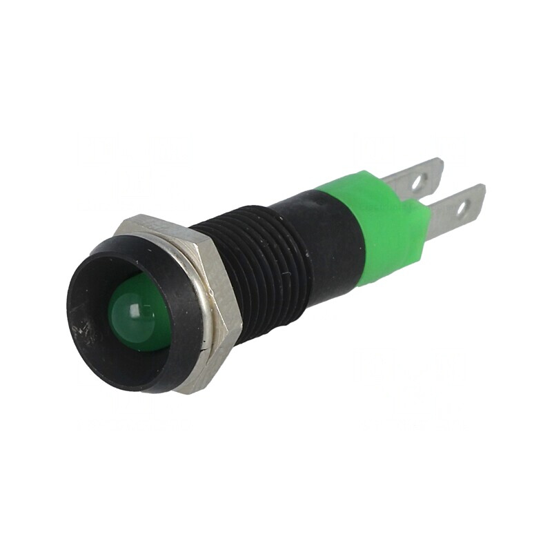 Lampă LED verde 24-28VDC IP67 metal Ø8,2mm | Electronic-mag.ro | Componente Electronice