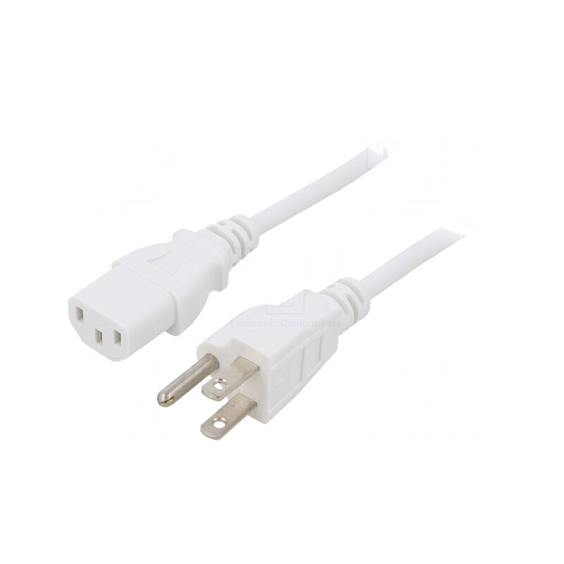 Cablu Alimentare 1m Alb 10A IEC C13 - NEMA 5-15 | Electronic-mag.ro | Componente Electronice