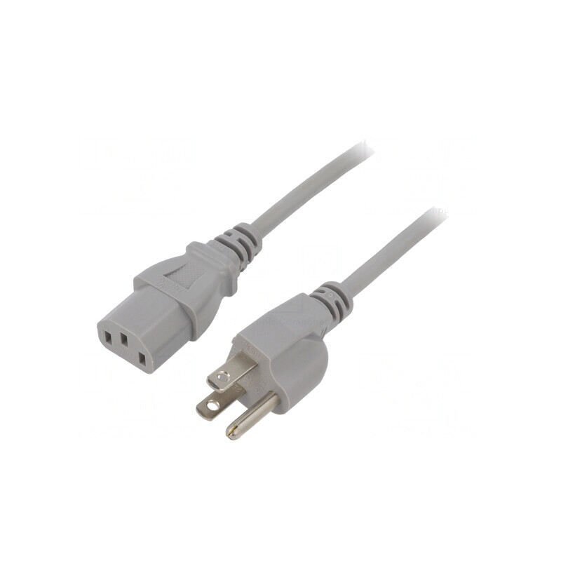 Cablu de alimentare gri 1m IEC C13 mamă la NEMA 5-15 10A | Electronic-mag.ro | Componente Electronice