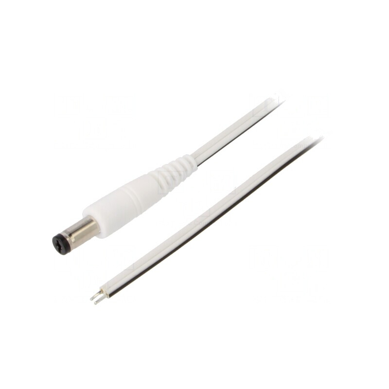 Cablu Alb 2x0,5mm2 DC 5,5/1,7 Mufă Dreaptă 1,5m | Electronic-mag.ro | Componente Electronice