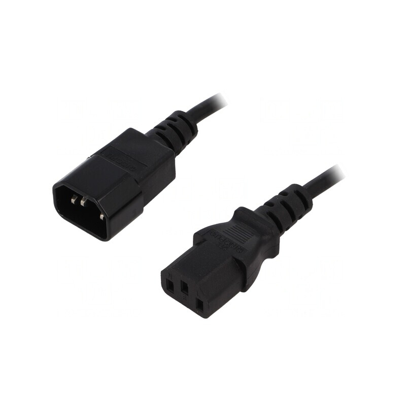 Cablu Alimentare IEC C13 Mamă la IEC C14 Tată 1m Negru 10A | Electronic-mag.ro | Componente Electronice