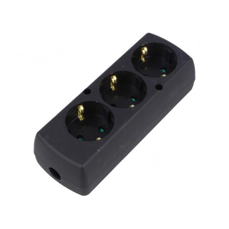 Conector: alimentare AC mamă spliter 2P+PE 250VAC 16A neagră | Electronic-mag.ro | Componente Electronice