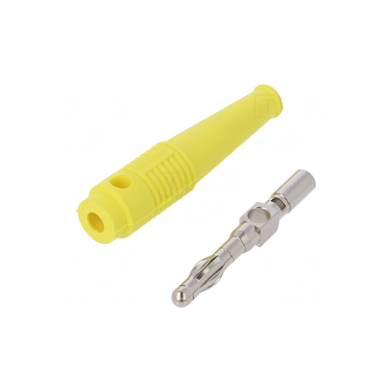 Mufă banană 4mm 32A galbenă nichelată 69mm | Electronic-mag.ro | Componente Electronice