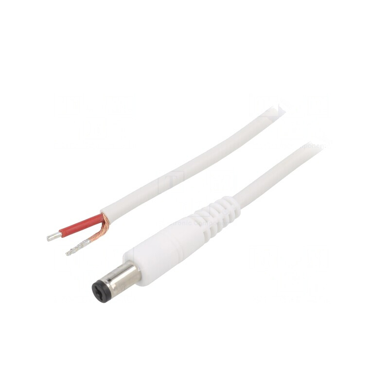 Cablu Alb 1x1mm2 DC 5,5/1,7 Mufă Dreaptă 0,5m | Electronic-mag.ro | Componente Electronice
